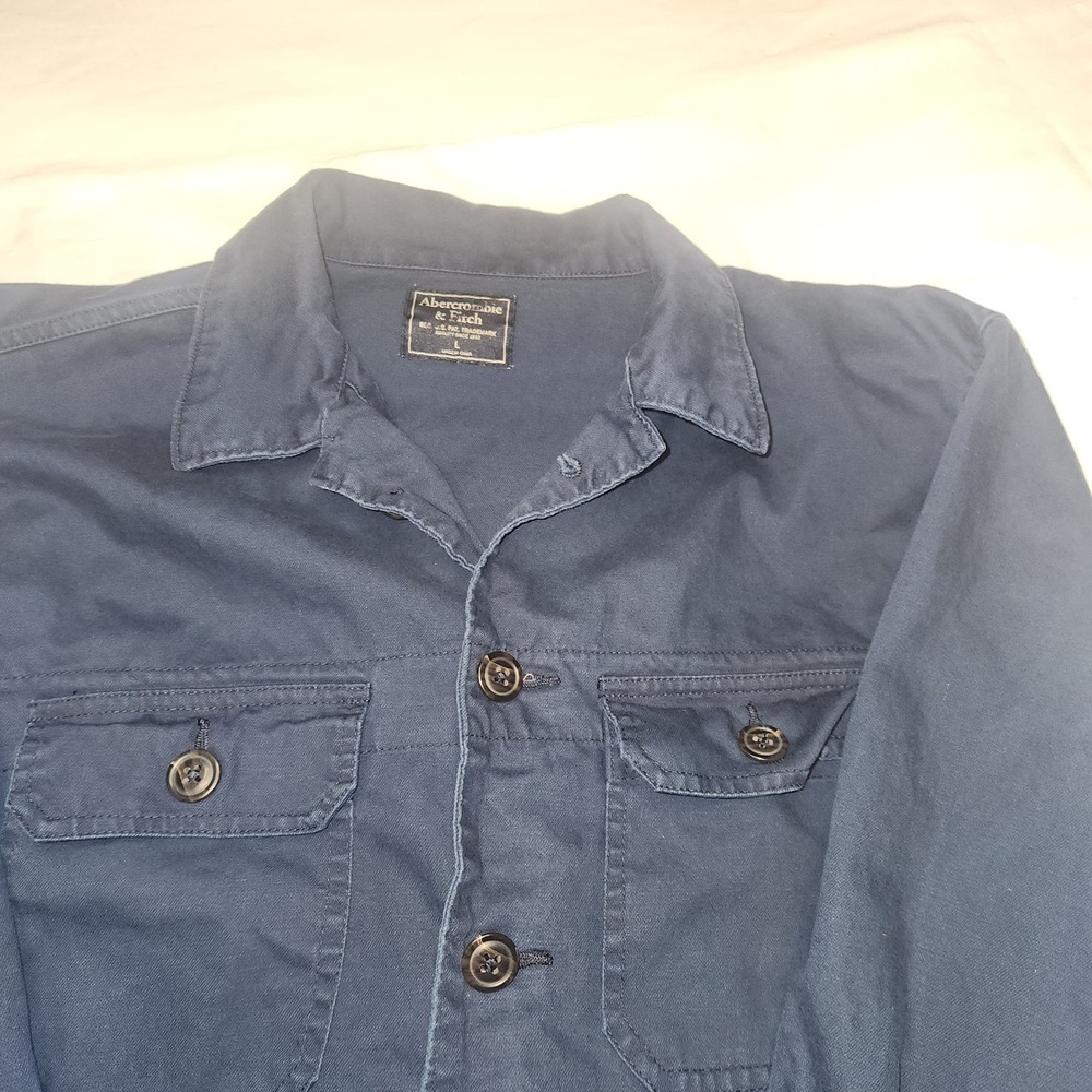 Abercrombie & Fitch Mens Navy Blue Cotton Twill Utility Shirt Jacket Large L